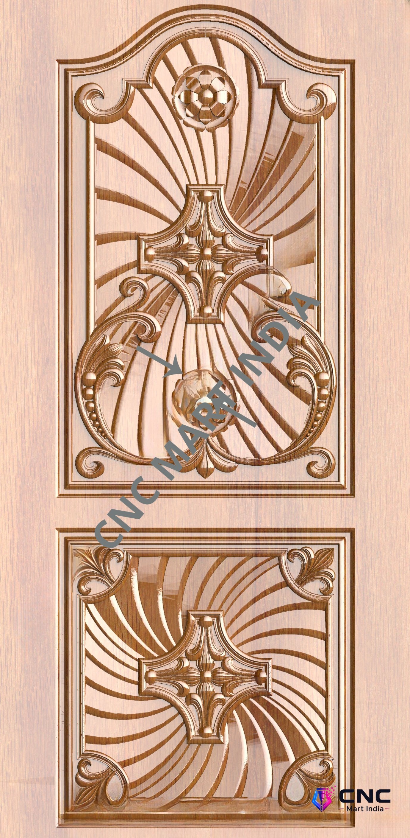 Arch - ARCH-50 Elegant Victorian Radiating Sunburst Carved Wooden Door Design